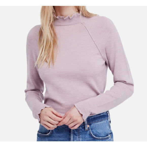 Free People Sweaters - Free People Needle & Thread Merino Wool Pullover Sweater Lilac Ruffle Sz Medium